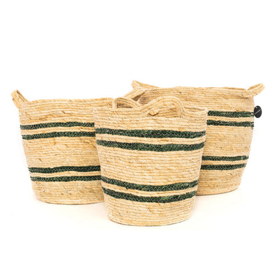 Round Maize Natural & Green Stripe Basket