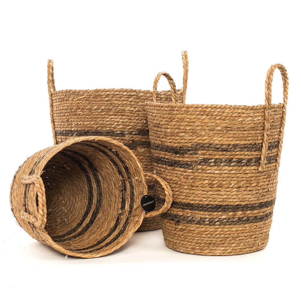 Round Seagrass Natural Stripe Basket