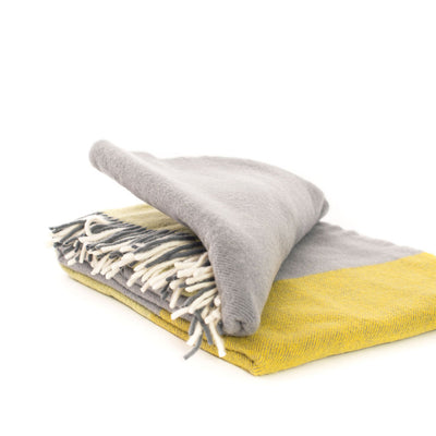 Plaid Merino Throw (Yellow & Grey)